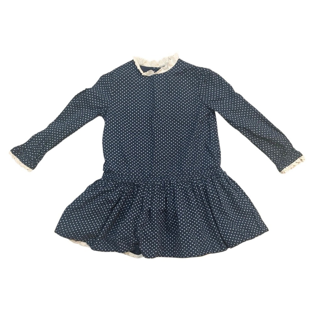 Polo Ralph Lauren Dress Navy Blue Lace Trim Floral Button Back Print Dainty 3T